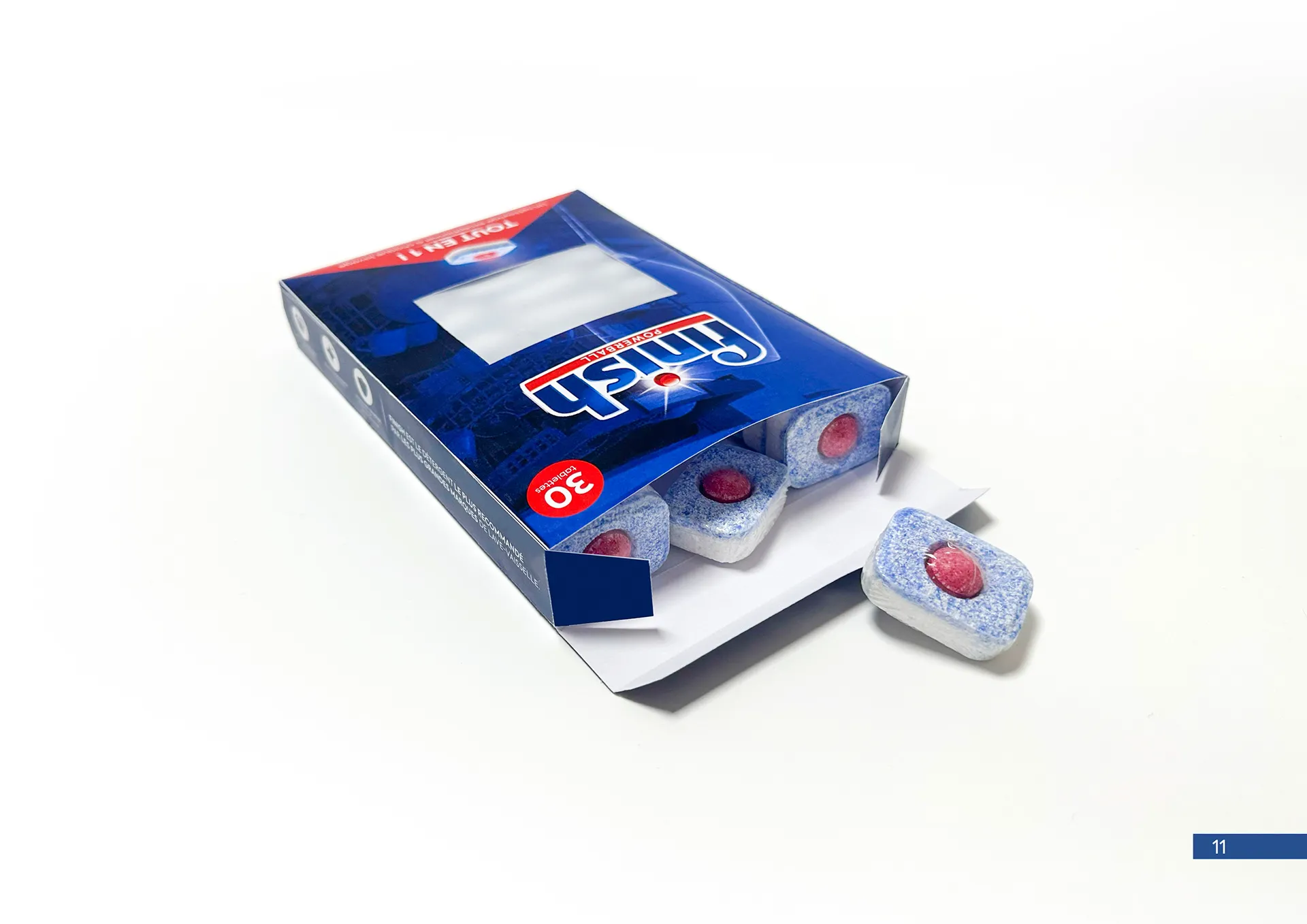 Gabarit déplié du packaging Finish · design technique d'emballage